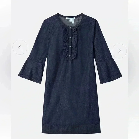 DraperJames Chambray Ruffle Shift Dress Sz 8 - Picture 5 of 14